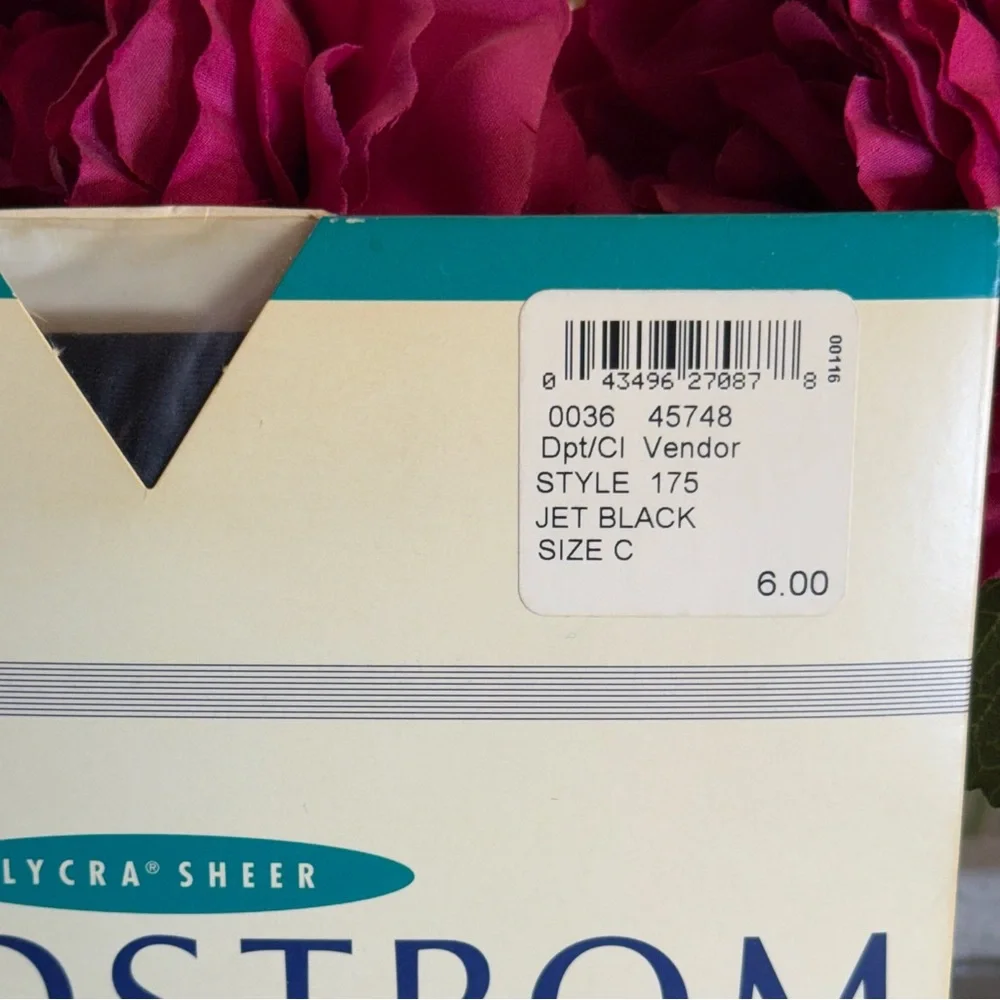 Vtg Nordstrom Control Top Lycra Sheer Leg Hosiery Style 175. Jet‎ Black Size C